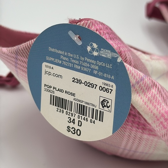 NWT ARIZONA Pop Plaid Rose T-Shirt Bra Size 34D - Picture 6 of 8